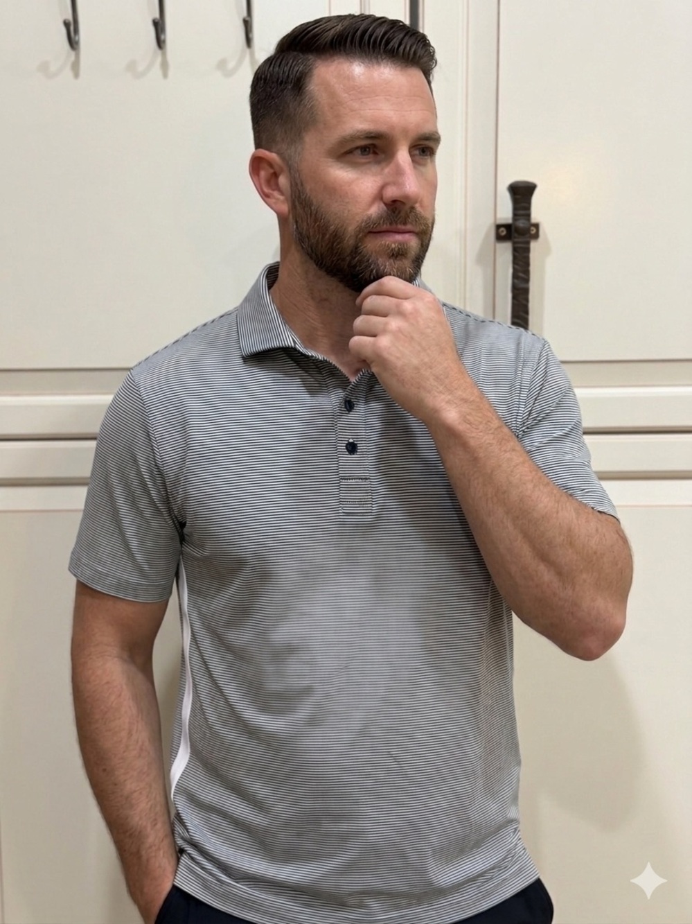 Gfore Feeder Stripe Fine Tech Jersey Golf Polo (with Gfore Emblem) Twilight (M3)